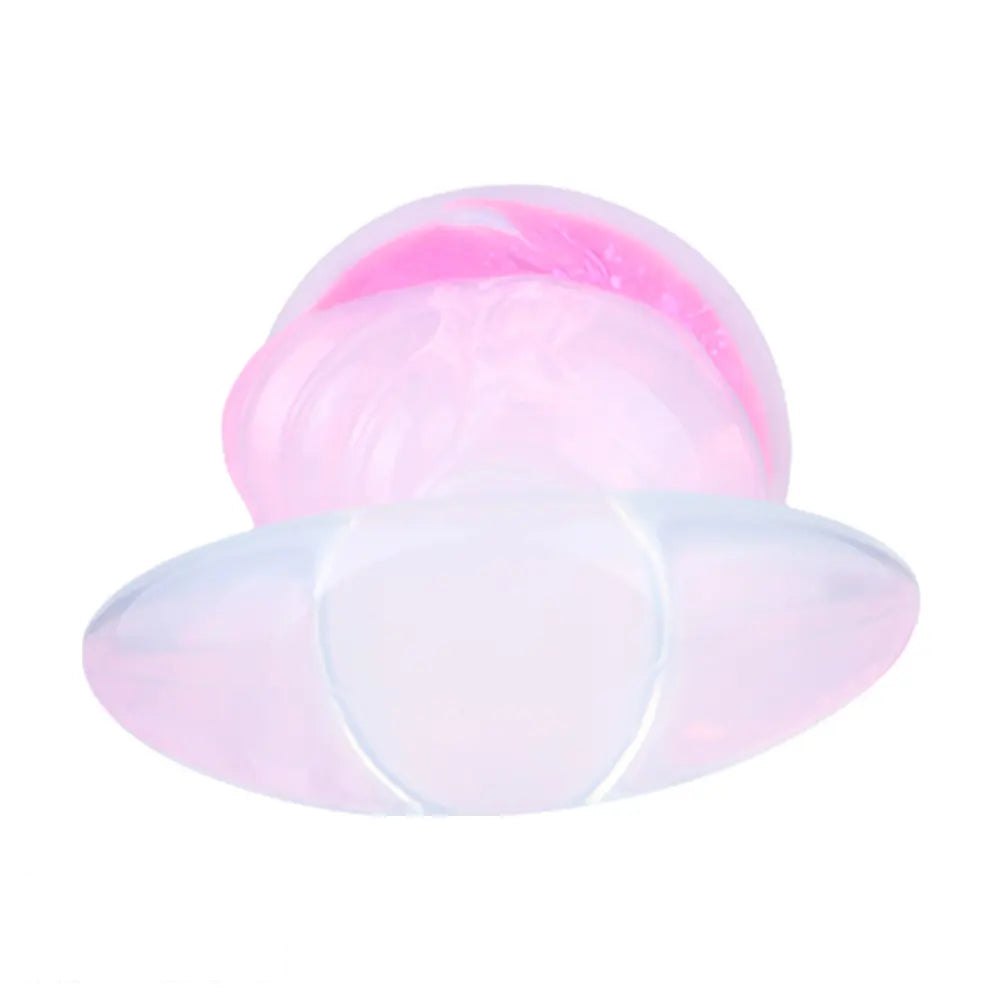Frosted silicone anal plug with crackled color core and flared base, photo 13