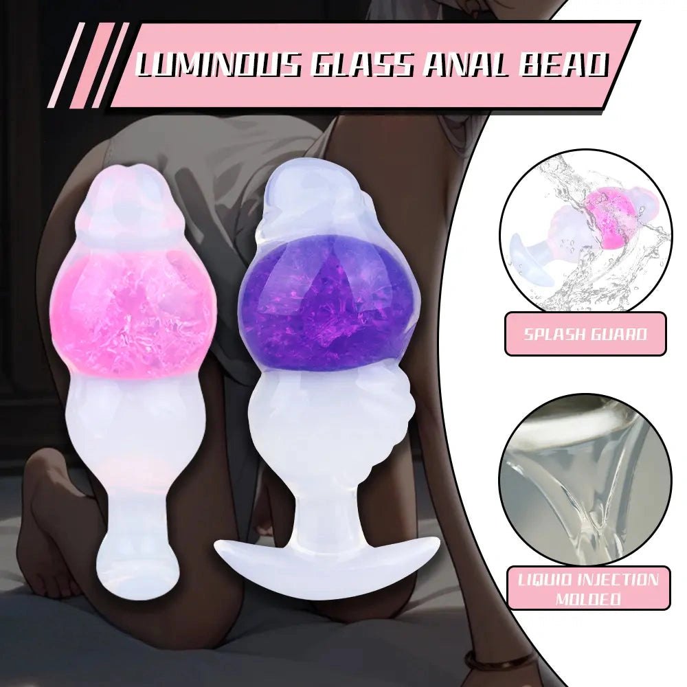 Frosted silicone anal plug with crackled color core and flared base, photo 3