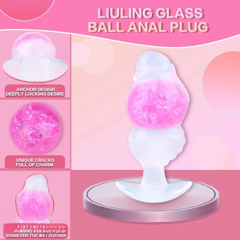 Frosted silicone anal plug with crackled color core and flared base, photo 5