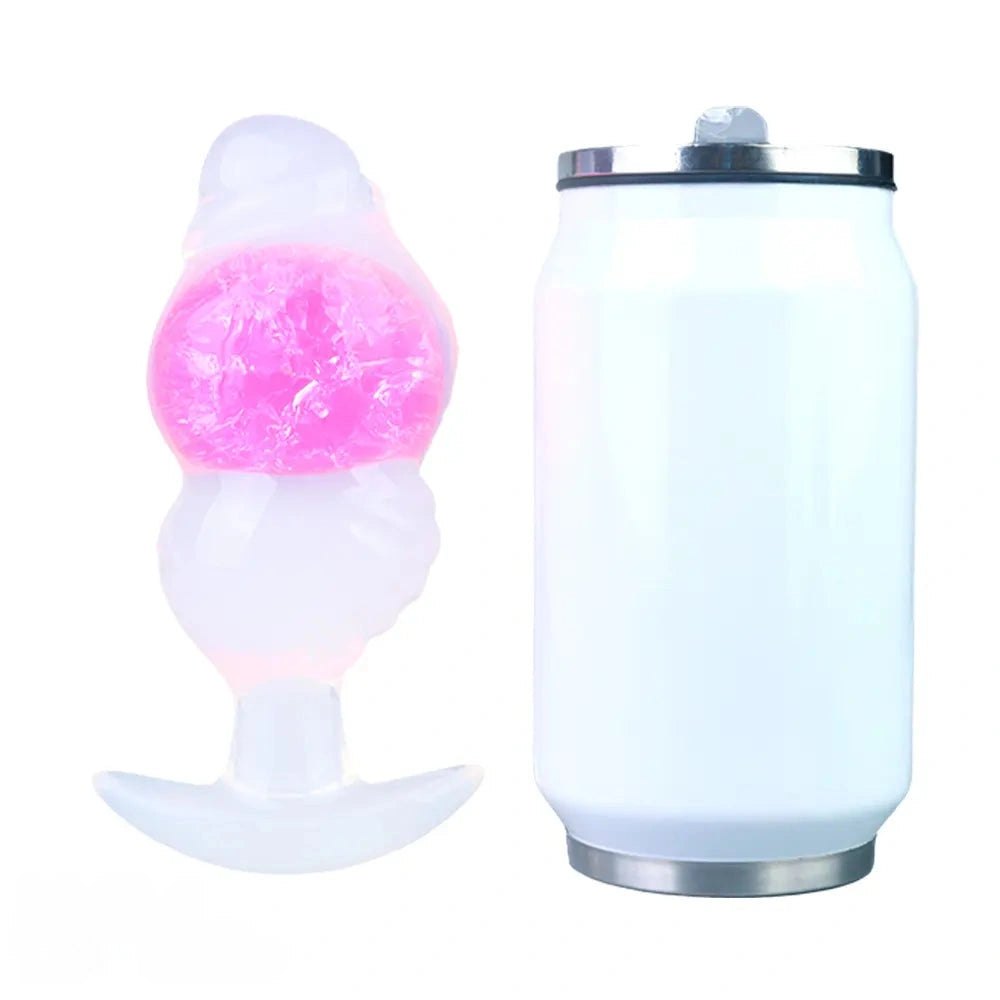Frosted silicone anal plug with crackled color core and flared base, photo 8