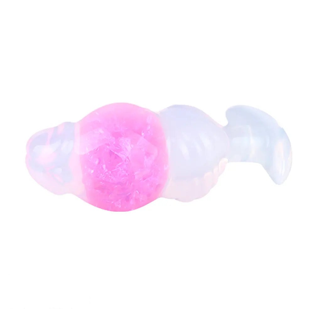Frosted silicone anal plug with crackled color core and flared base, photo 9