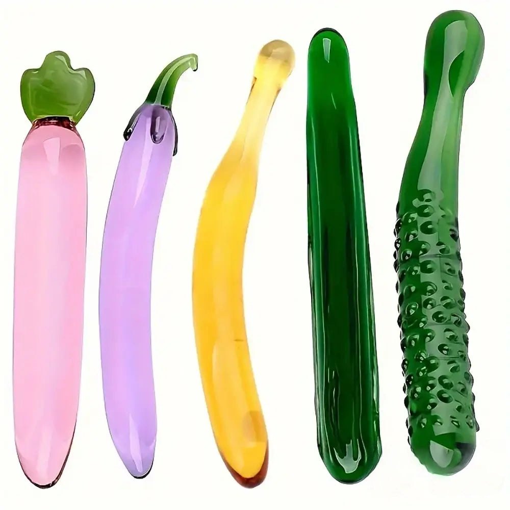 Colorful glass fruit and vegetable dildo set, photo 1