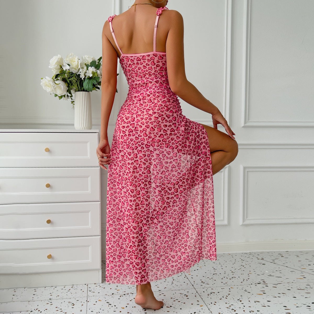 Fuchsia leopard print high slit chemise, photo 7