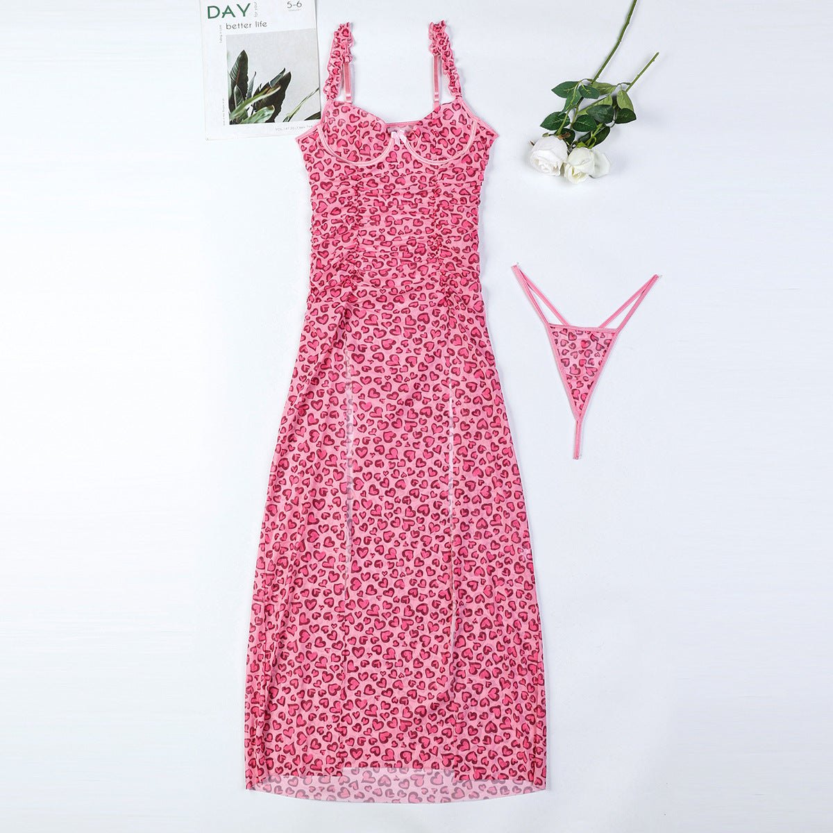Fuchsia leopard print high slit chemise, photo 8