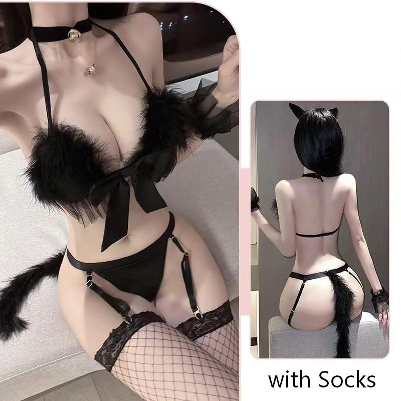 White with Socks fur trim holiday garter choker costume set
