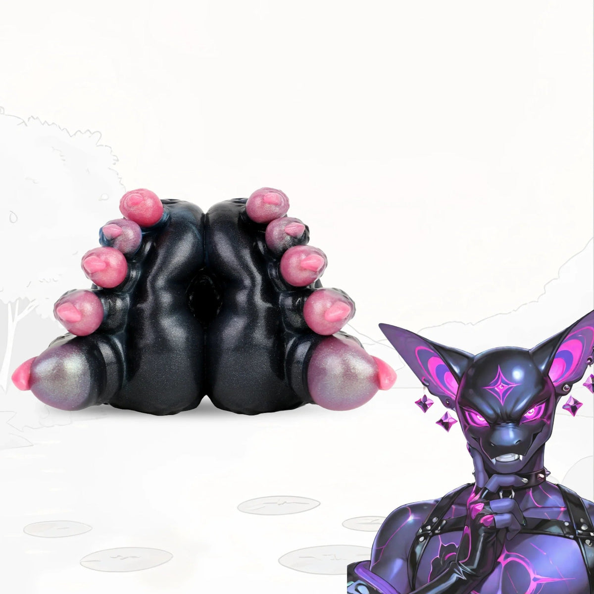 Onyx black double paw masturbator with blue galaxy marble interior, photo 1