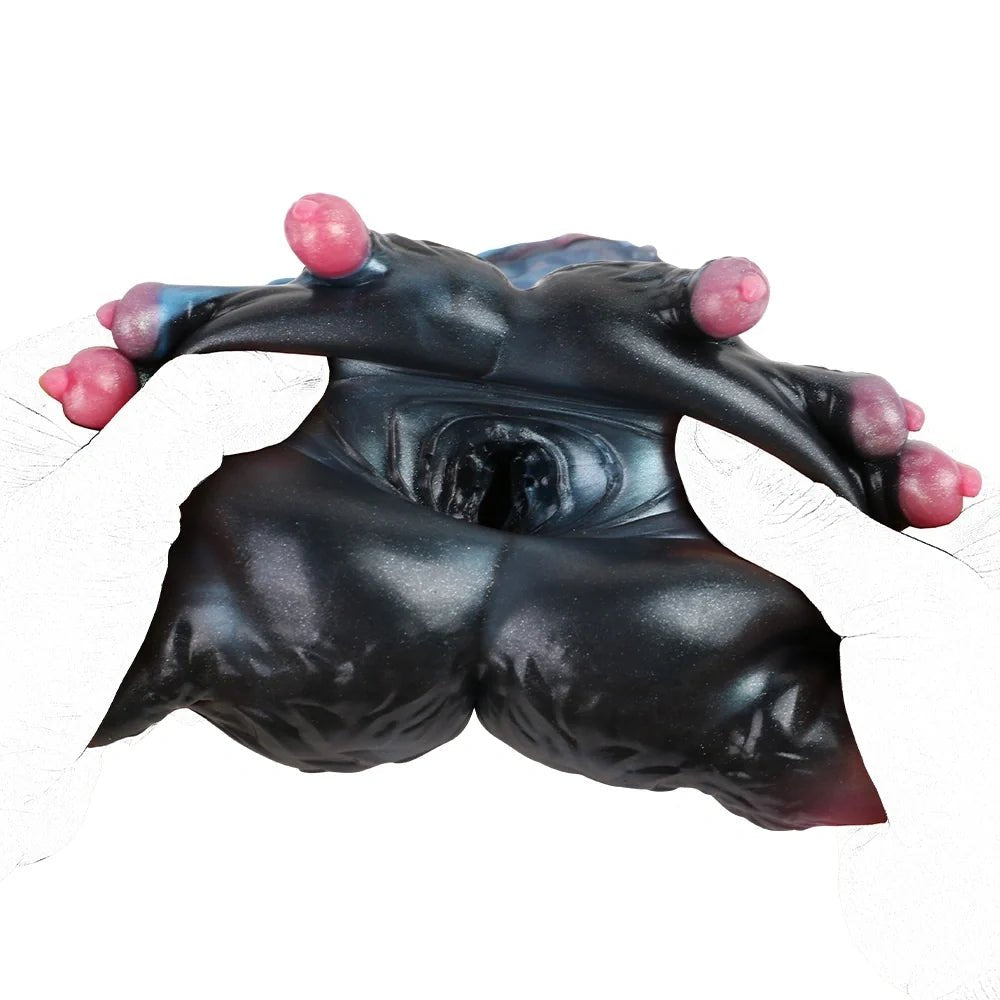 Onyx black double paw masturbator with blue galaxy marble interior, photo 10