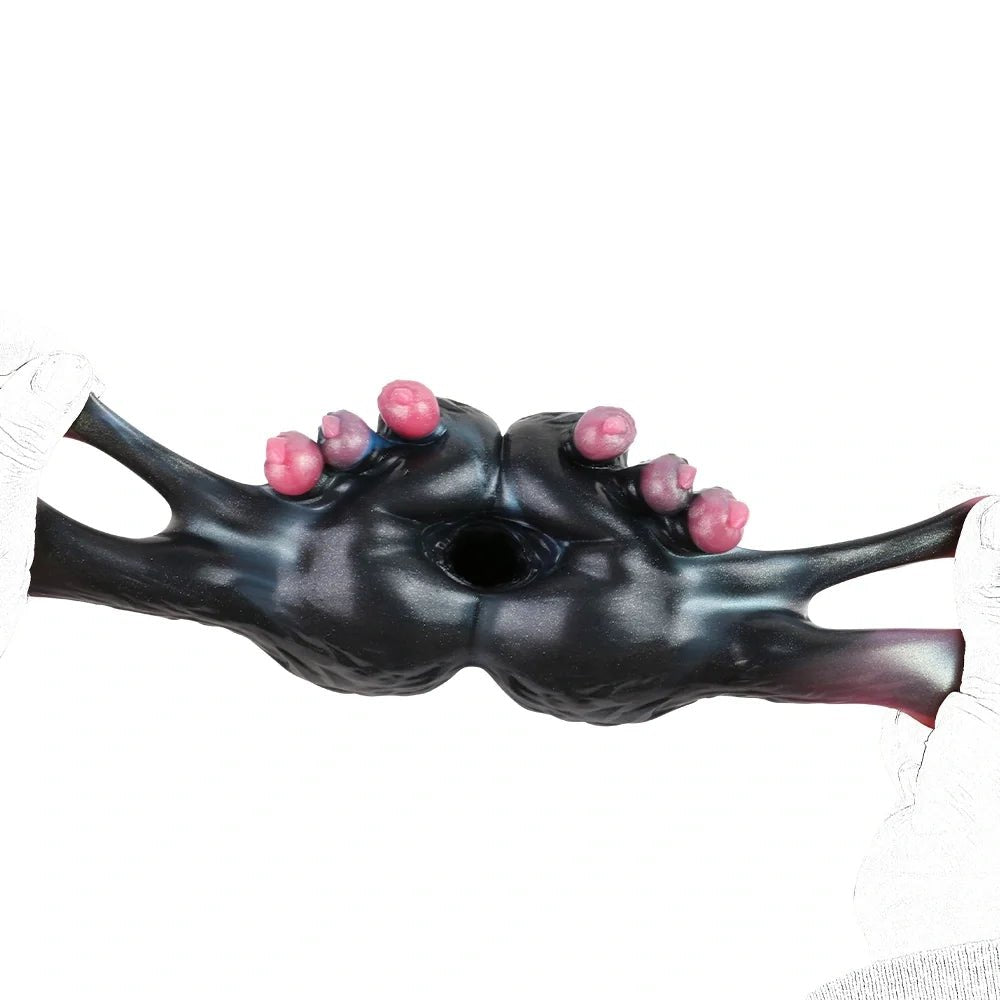 Onyx black double paw masturbator with blue galaxy marble interior, photo 13