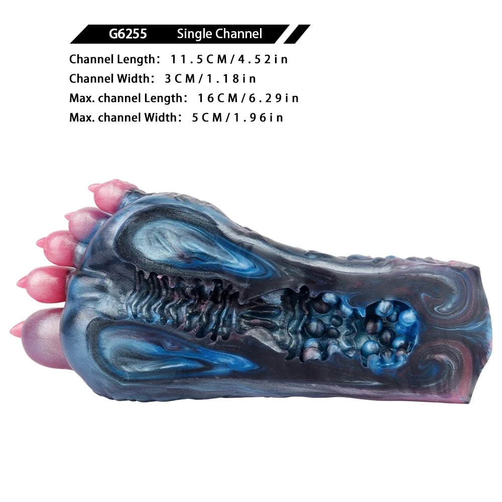 Onyx black double paw masturbator with blue galaxy marble interior, photo 14