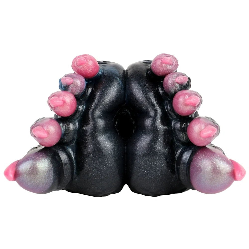 Onyx black double paw masturbator with blue galaxy marble interior, photo 2