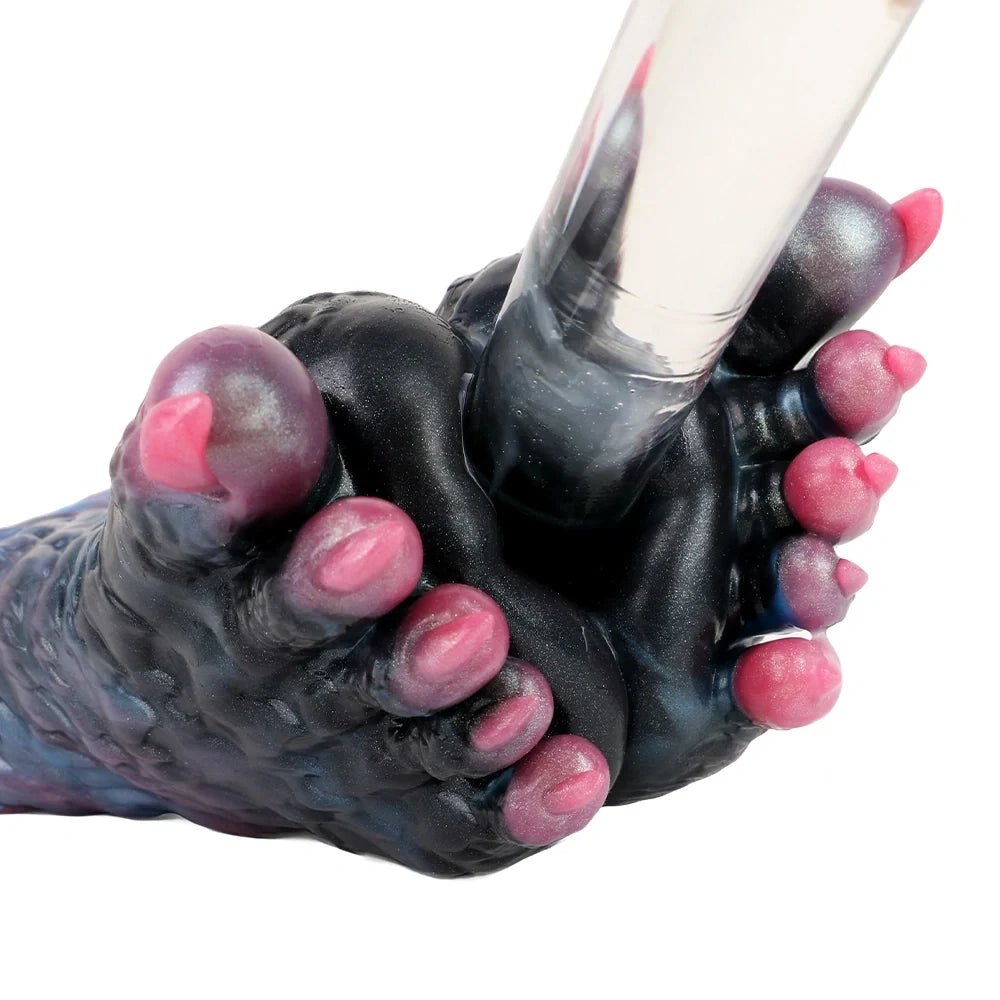 Onyx black double paw masturbator with blue galaxy marble interior, photo 6