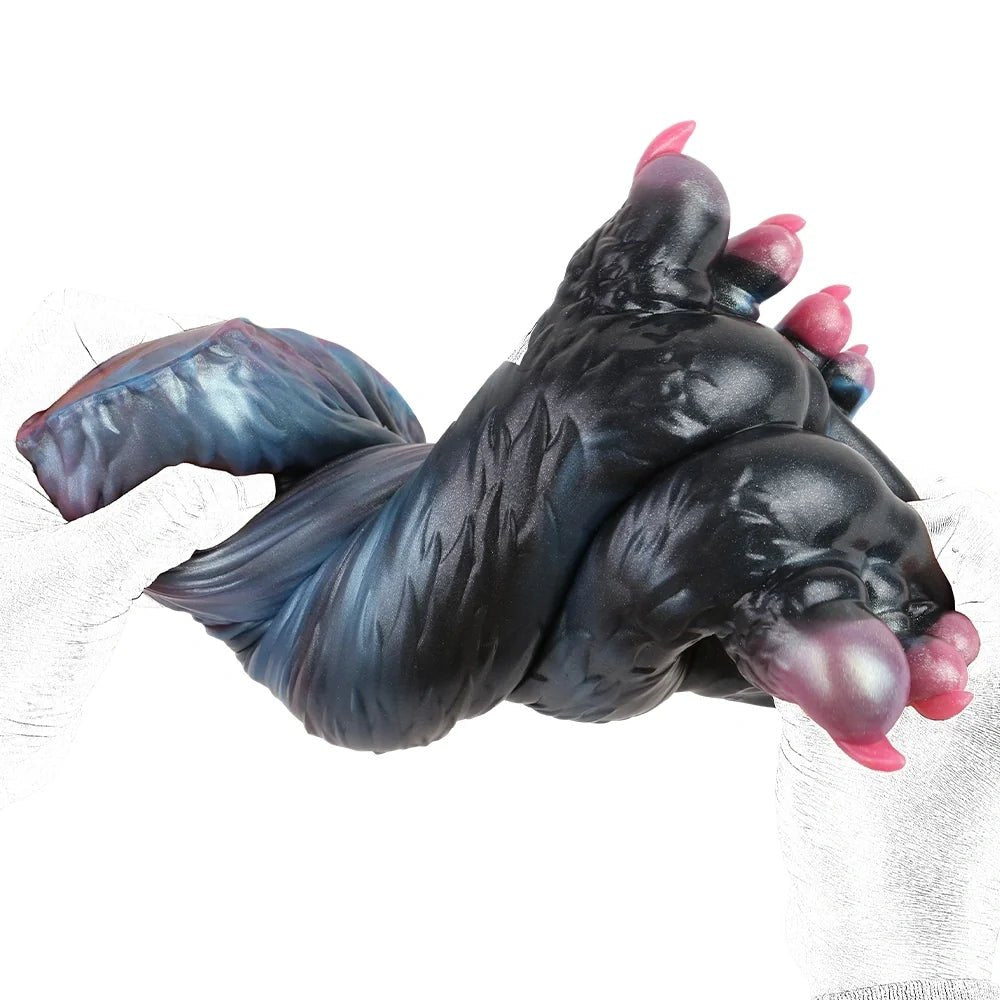 Onyx black double paw masturbator with blue galaxy marble interior, photo 7