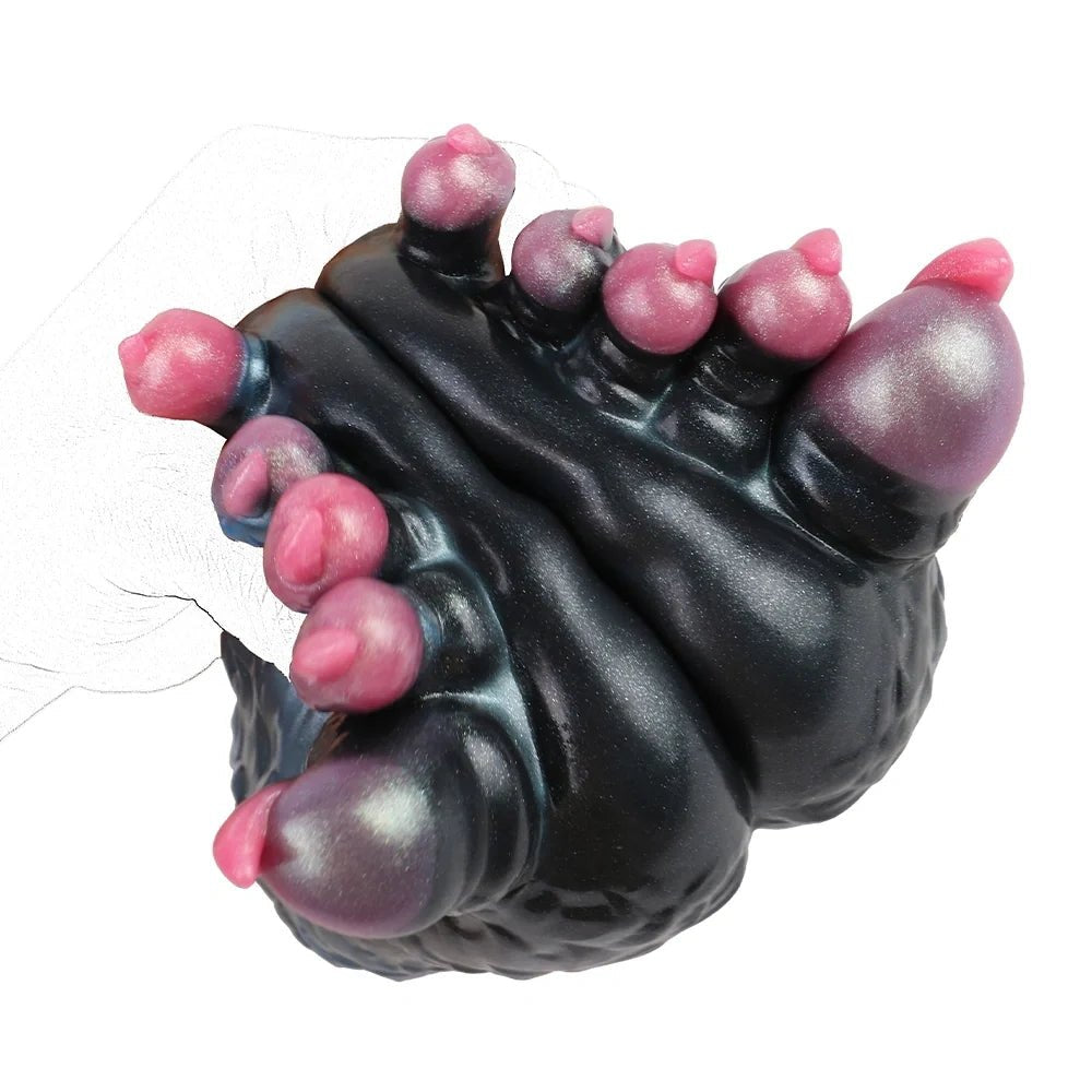Onyx black double paw masturbator with blue galaxy marble interior, photo 8