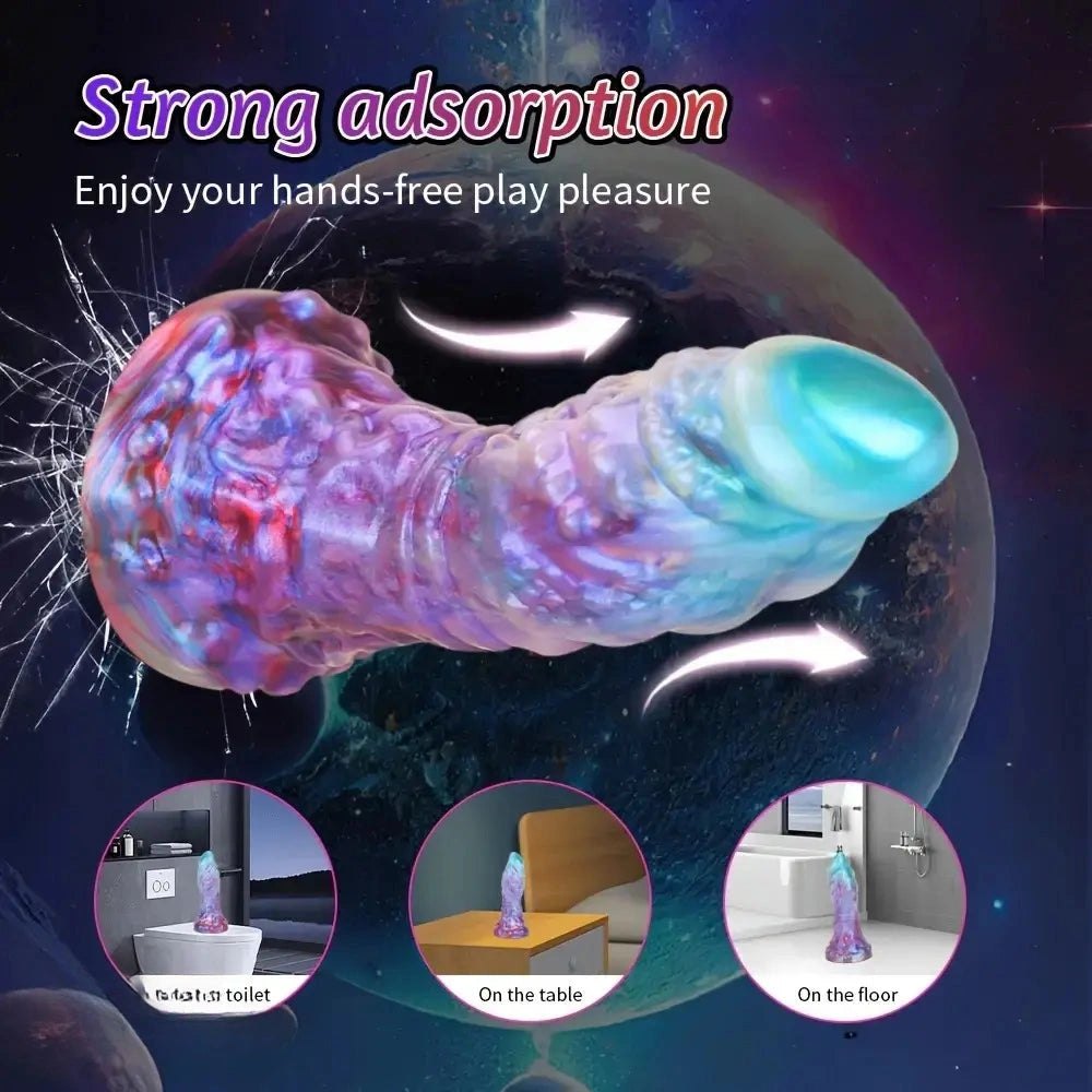 Purple and blue galaxy silicone fantasy dildo, photo 10