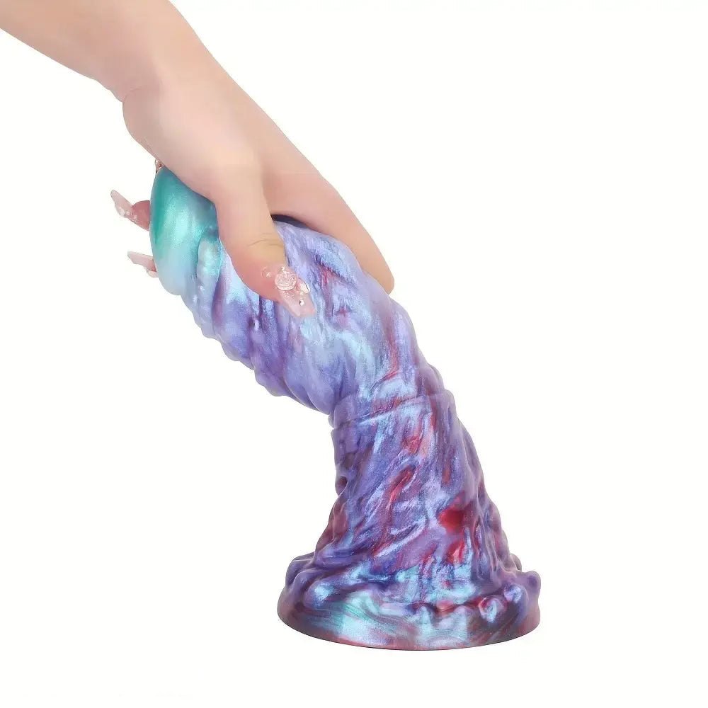 Purple and blue galaxy silicone fantasy dildo, photo 11