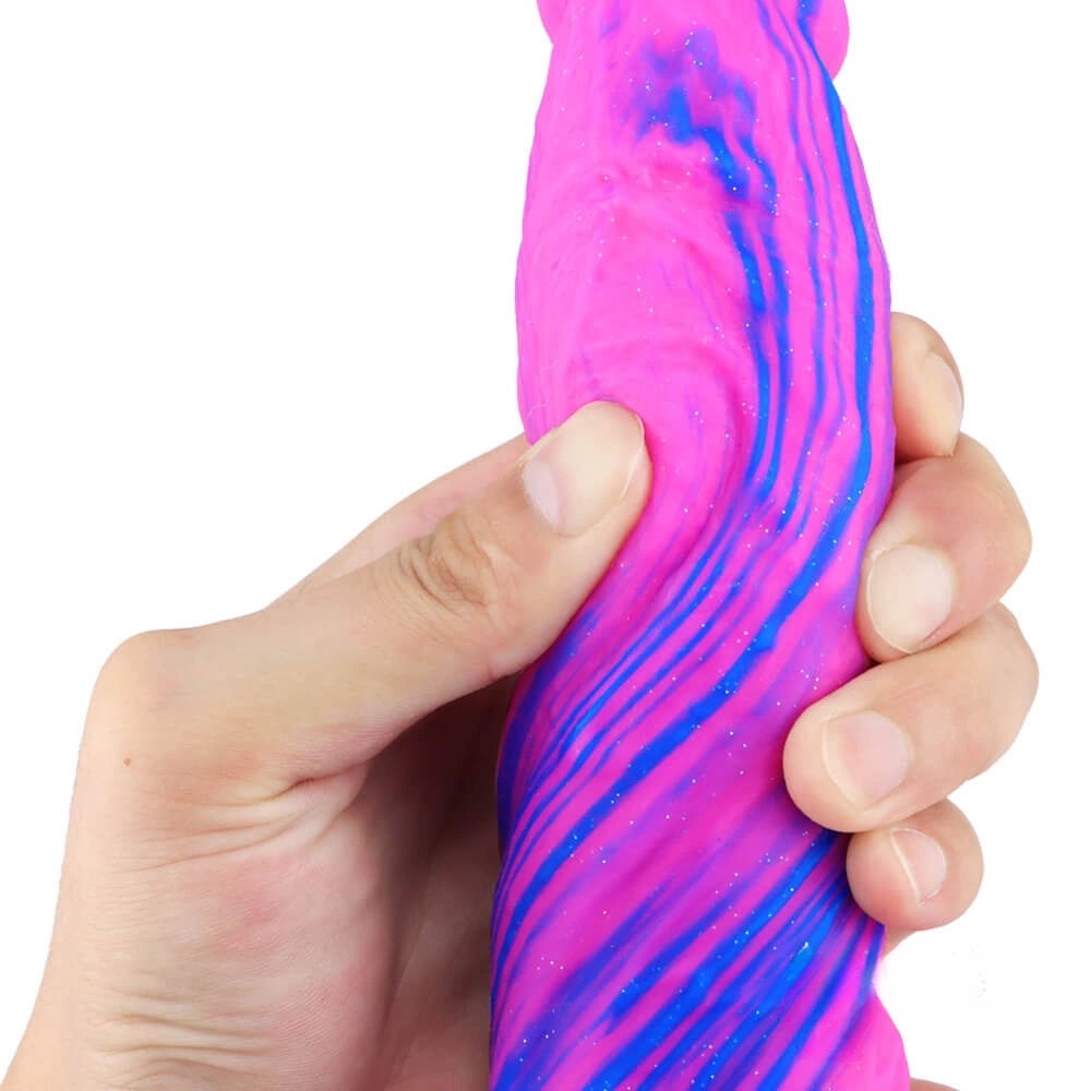 Glittery galaxy-style fantasy dildo with suction cup base, photo 4
