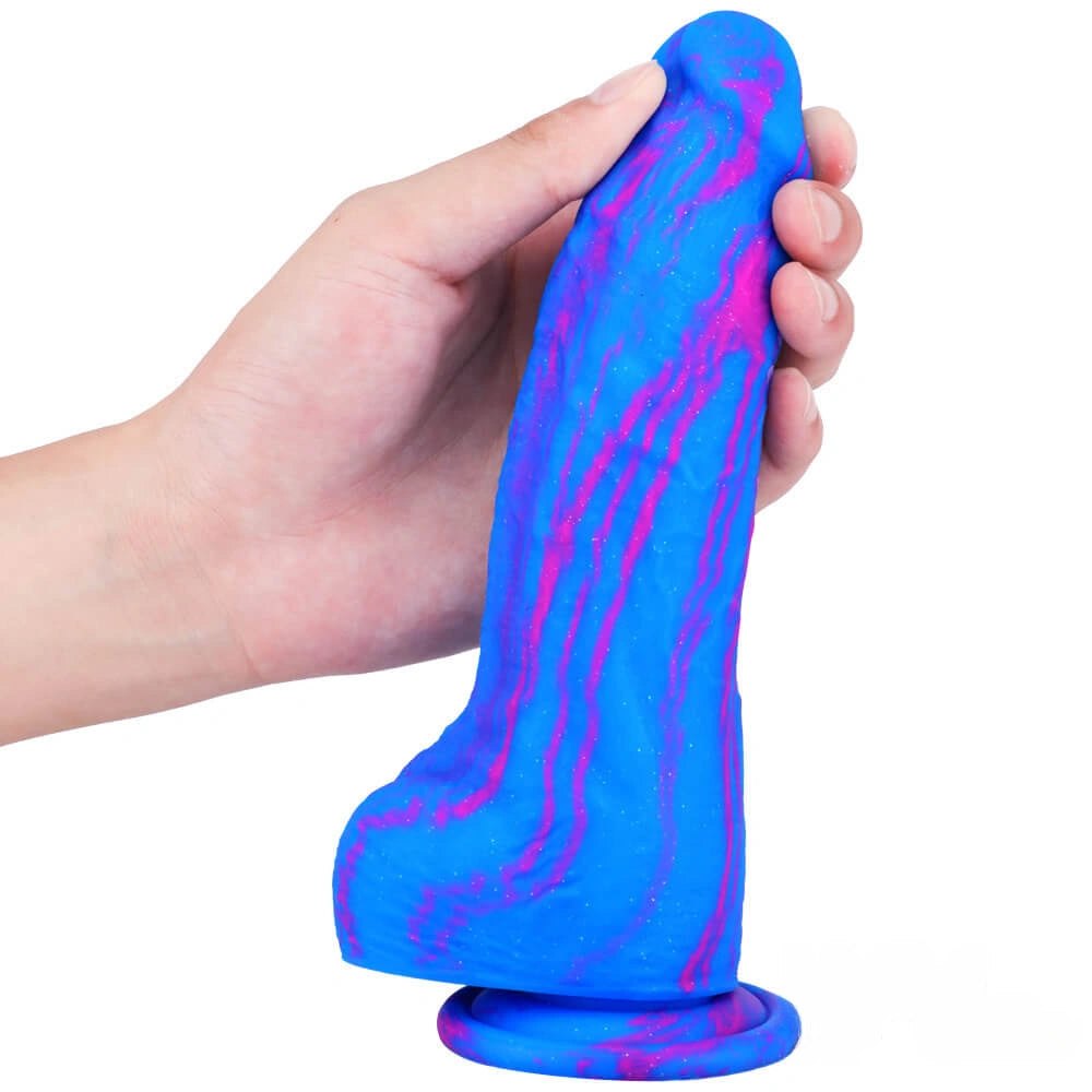 Glittery galaxy-style fantasy dildo with suction cup base, photo 5