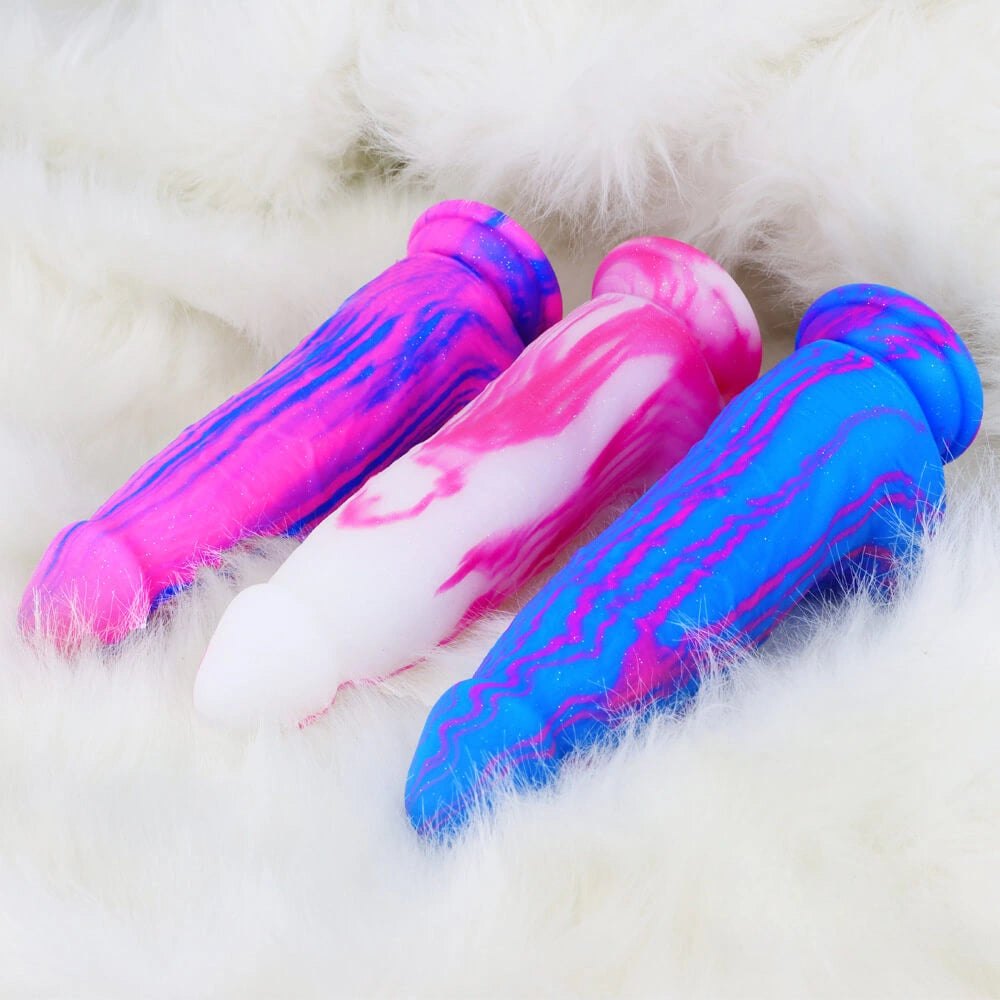 Glittery galaxy-style fantasy dildo with suction cup base, photo 7