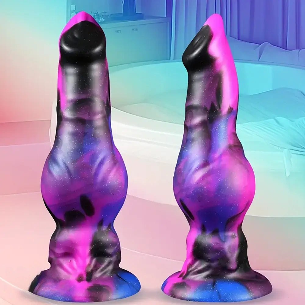 Purple and black galaxy knotted animal dildo, photo 1