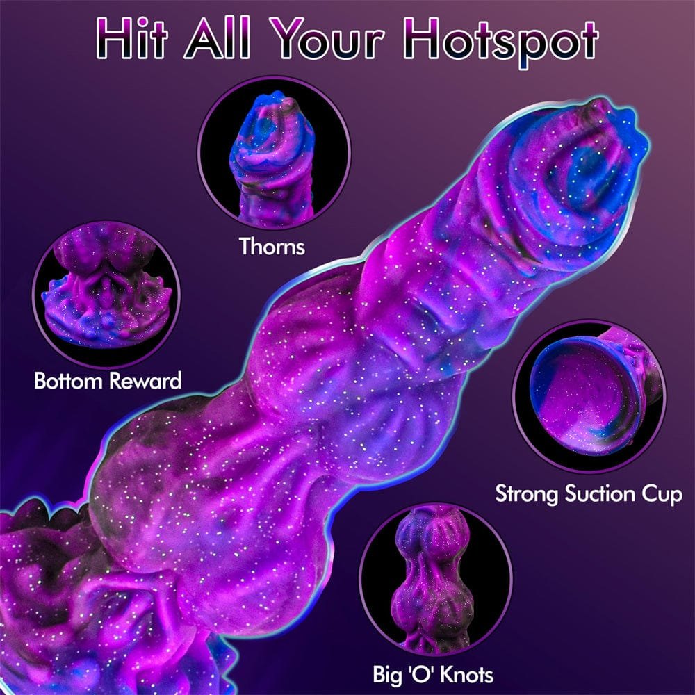 Galaxy gradient fantasy dildo with knotted textured shaft, photo 3