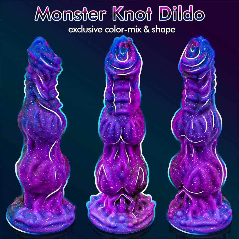 Galaxy gradient fantasy dildo with knotted textured shaft, photo 4