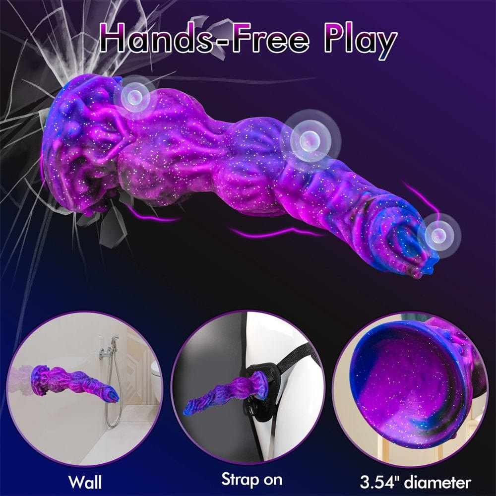 Galaxy gradient fantasy dildo with knotted textured shaft, photo 5