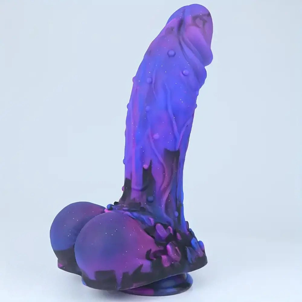 Galaxy purple and blue silicone suction cup dildo, photo 1