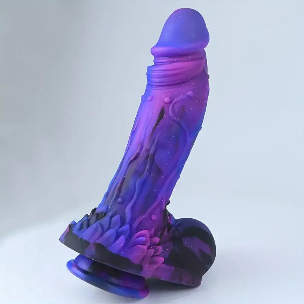 Galaxy purple and blue silicone suction cup dildo, photo 2