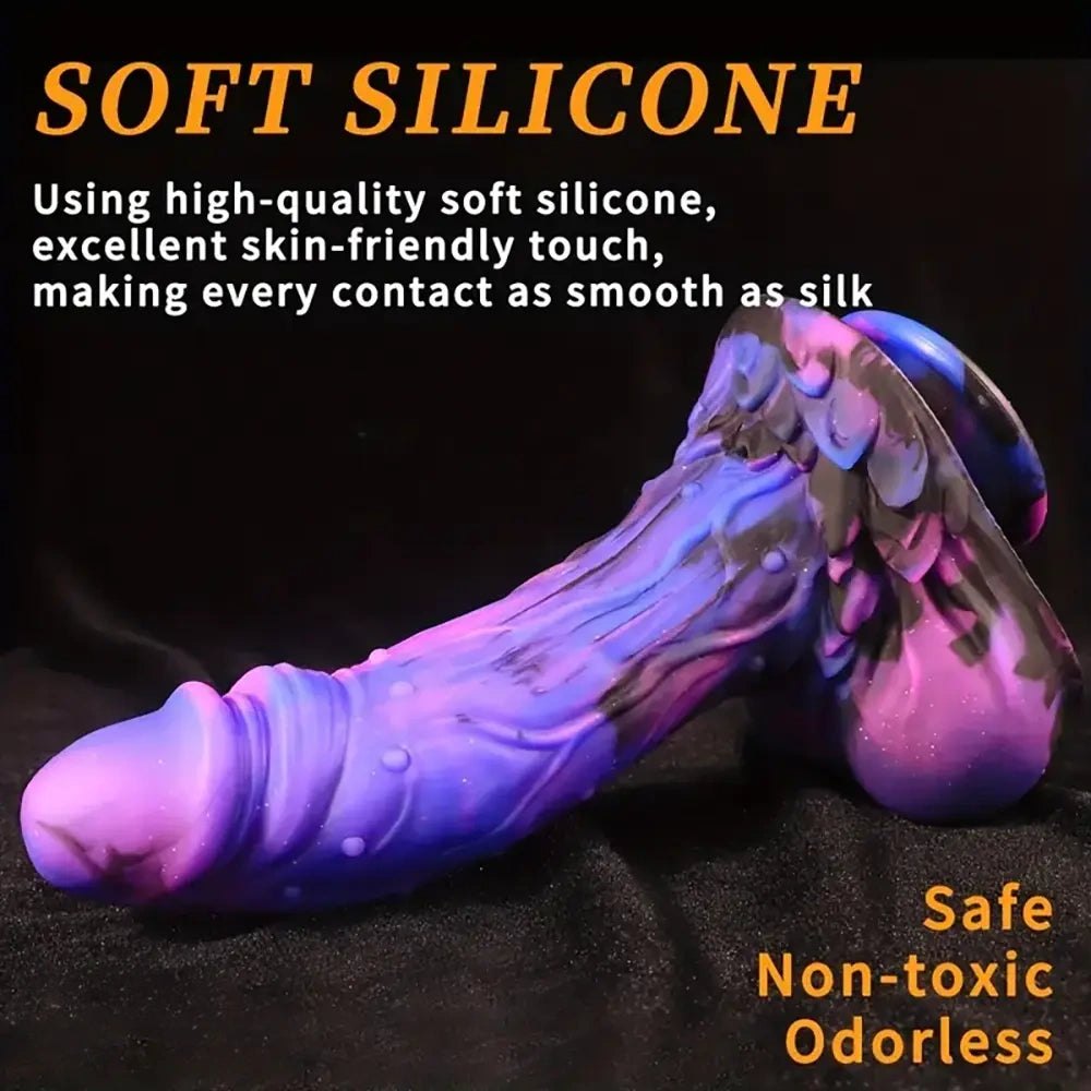 Galaxy purple and blue silicone suction cup dildo, photo 4