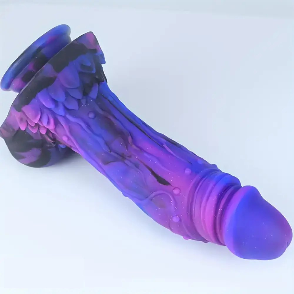 Galaxy purple and blue silicone suction cup dildo, photo 7