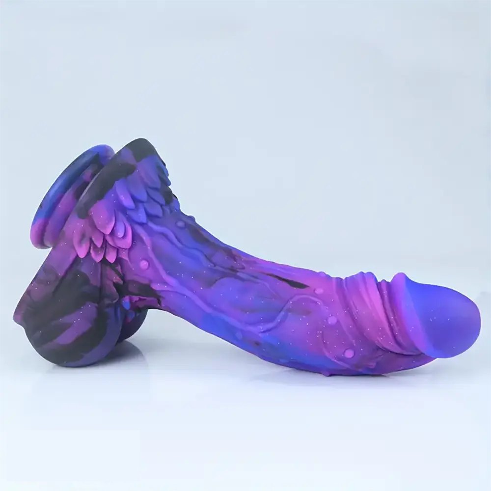 Galaxy purple and blue silicone suction cup dildo, photo 9