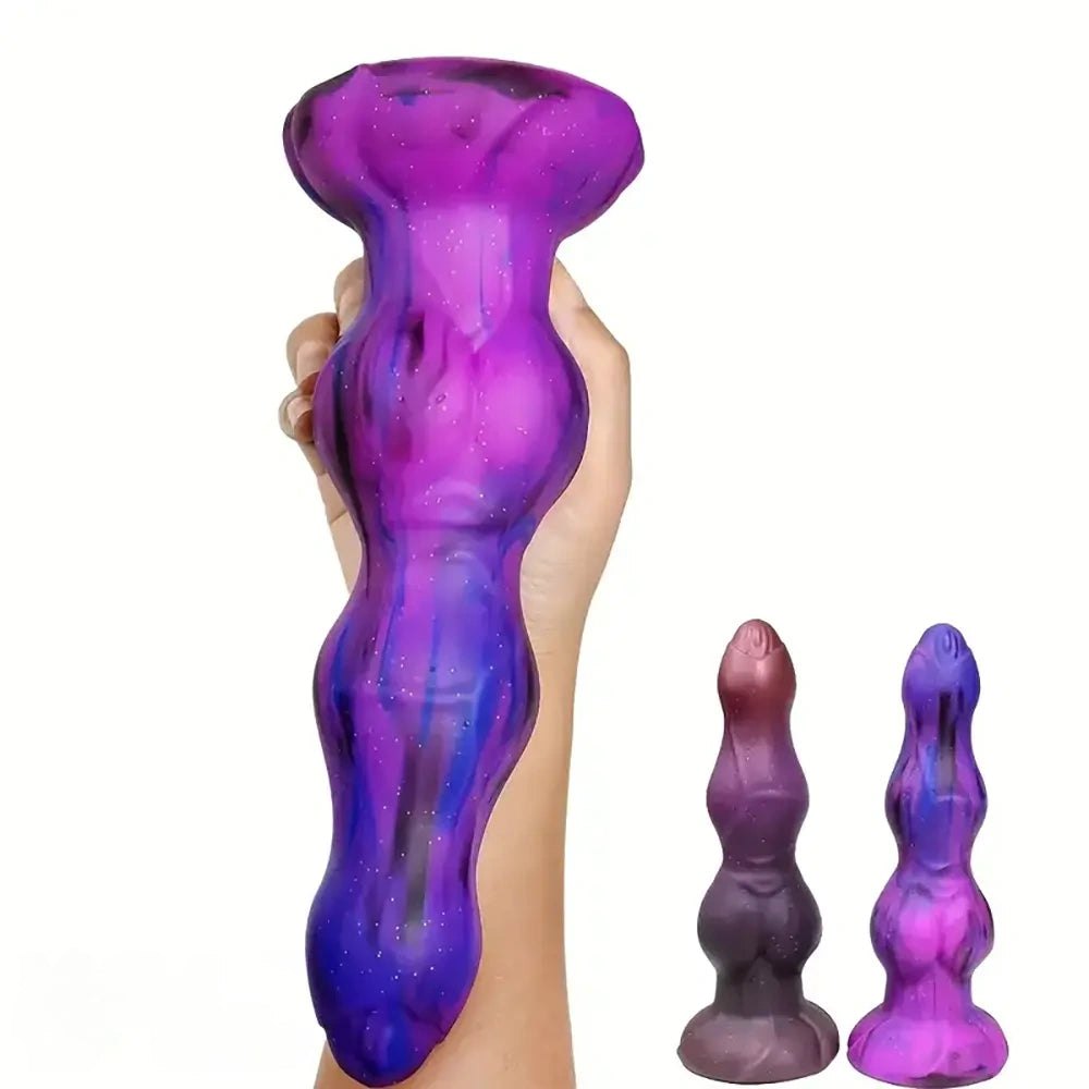 Galaxy colored ribbed fantasy dildo with suction cup base, photo 3