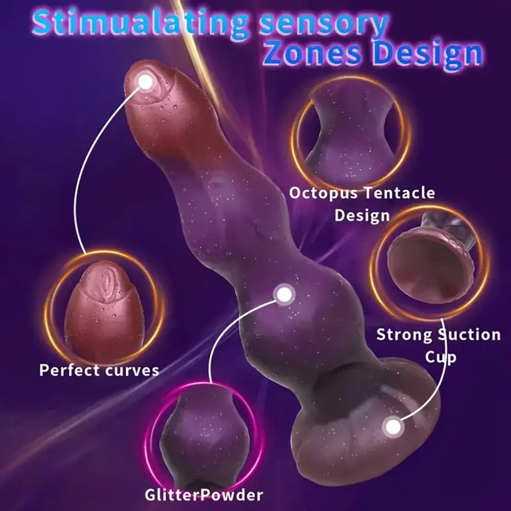 Galaxy colored ribbed fantasy dildo with suction cup base, photo 4