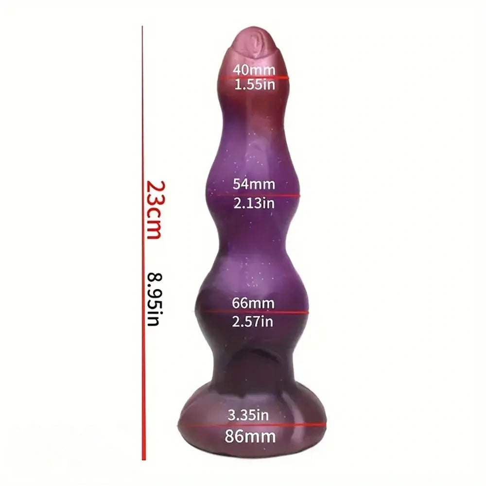 Galaxy colored ribbed fantasy dildo with suction cup base, photo 6
