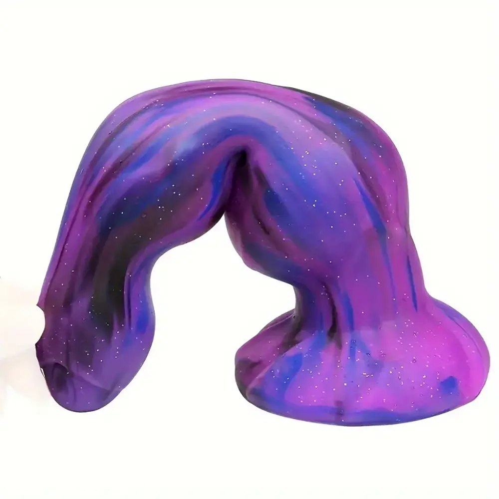 Galaxy colored ribbed fantasy dildo with suction cup base, photo 7