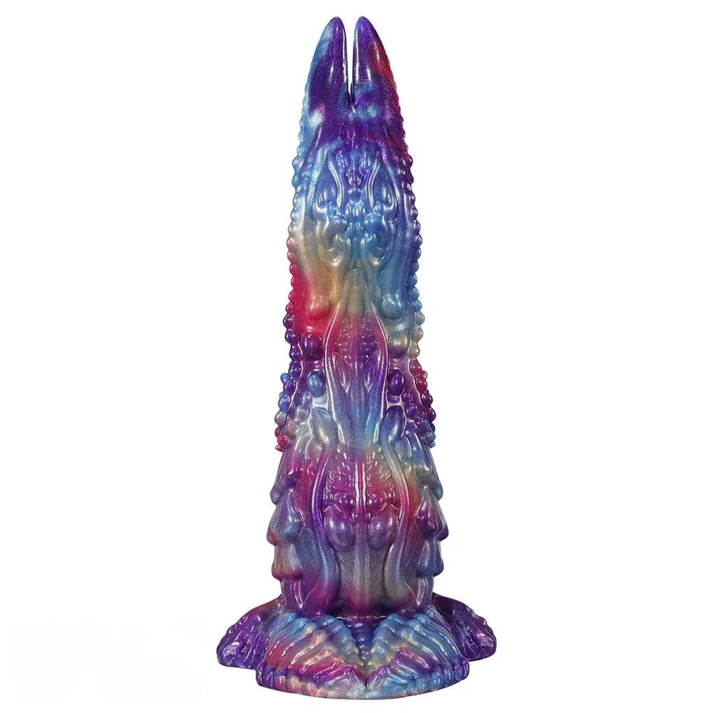 Multicolor textured silicone fantasy dildo, photo 1