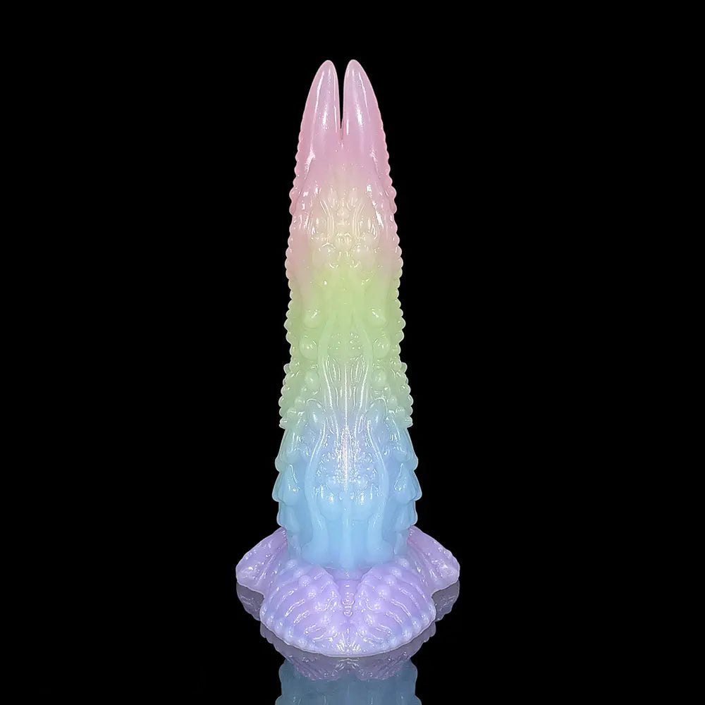 Multicolor textured silicone fantasy dildo, photo 10