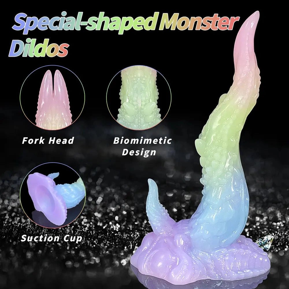 Multicolor textured silicone fantasy dildo, photo 11