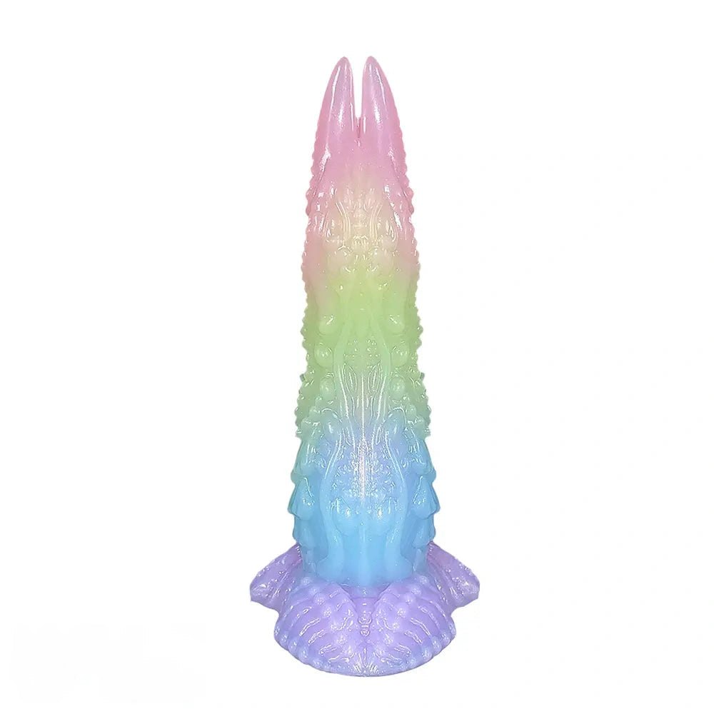 Multicolor textured silicone fantasy dildo, photo 12