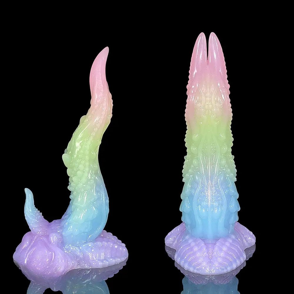 Multicolor textured silicone fantasy dildo, photo 15