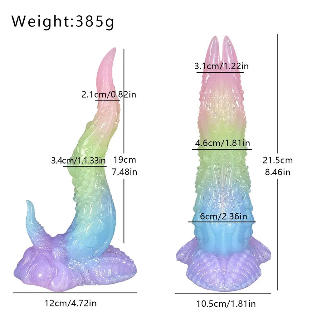 Multicolor textured silicone fantasy dildo, photo 16