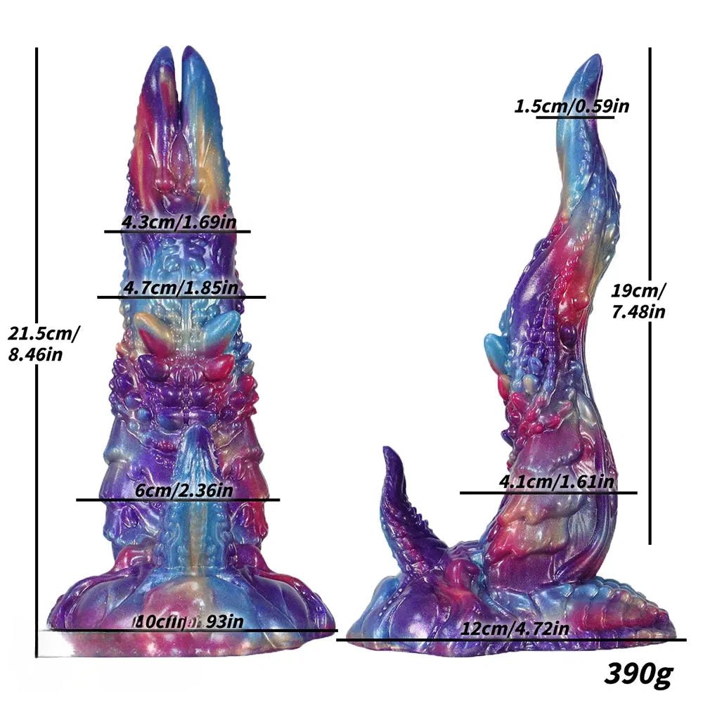 Multicolor textured silicone fantasy dildo, photo 17