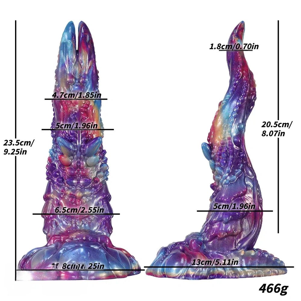 Multicolor textured silicone fantasy dildo, photo 18