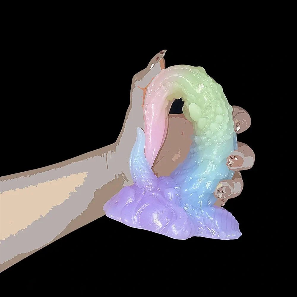 Multicolor textured silicone fantasy dildo, photo 3