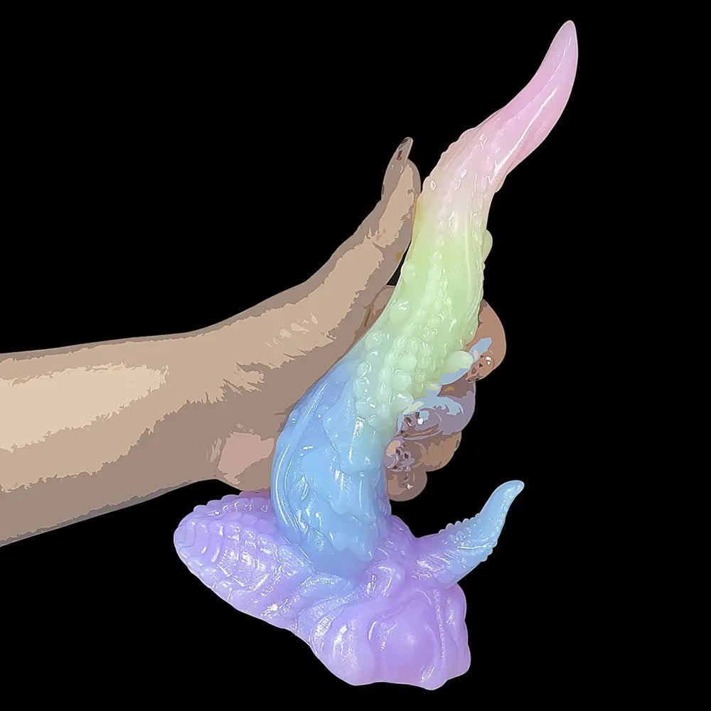 Multicolor textured silicone fantasy dildo, photo 4