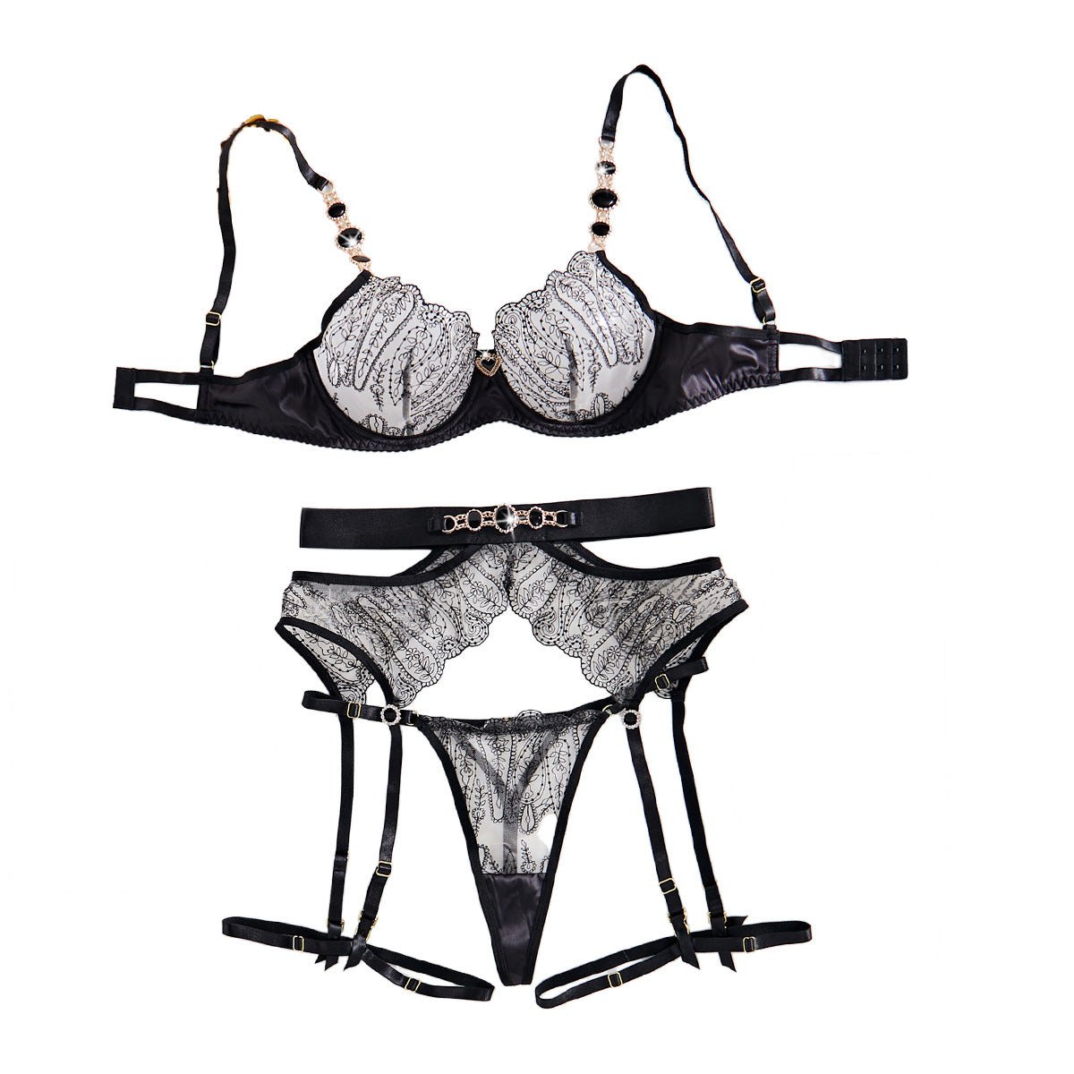 Gemstone chain embroidered lingerie bra set, photo 4