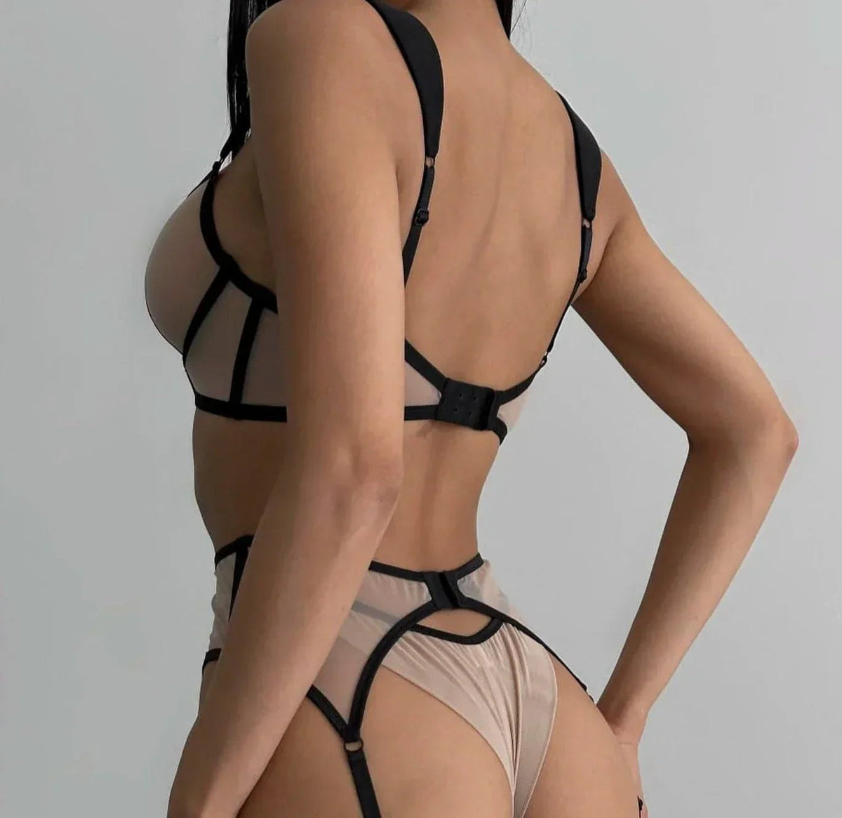 Geometric cage harness mesh bra set, photo 2