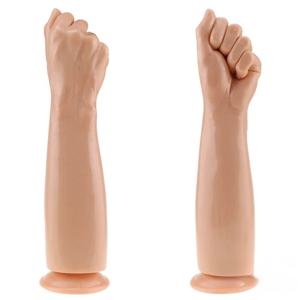 Flesh fist and forearm shaped realistic dildo with suction cup base