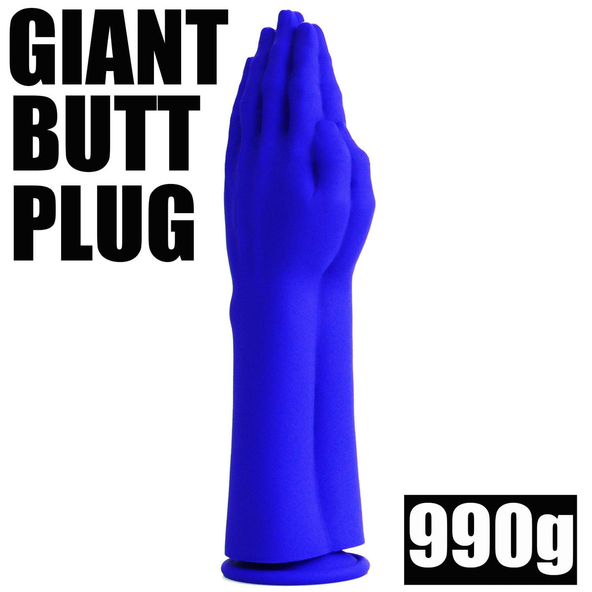 Blue giant hand-shaped silicone fisting dildo with suction cup base