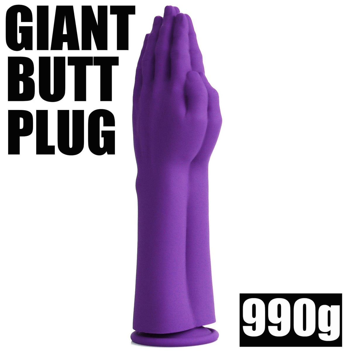 Purple giant hand-shaped silicone fisting dildo with suction cup base